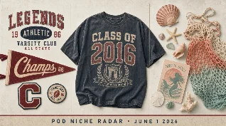 POD Niche Radar — Sports-Luxe Varsity, 2016 Nostalgia, Summer Siren