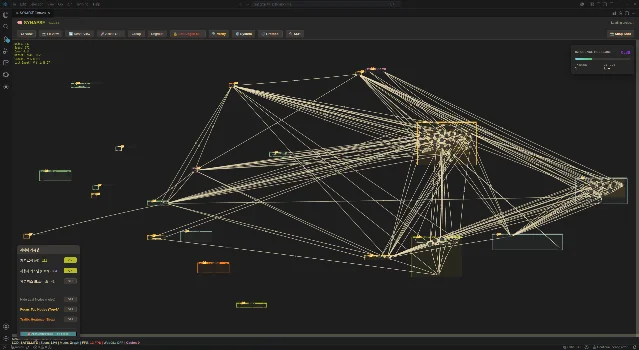 SYNAPSE canvas after the noise-filter step — the spaghetti web of 147 nodes compresses into a sparse graph showing only the project's meaningful file relationships