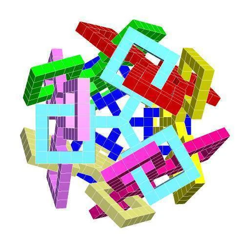 Octahedron Holden polylink — 6 square rings interlocked in a multicolor arrangement on a white background, rendered from the Cults3D listing