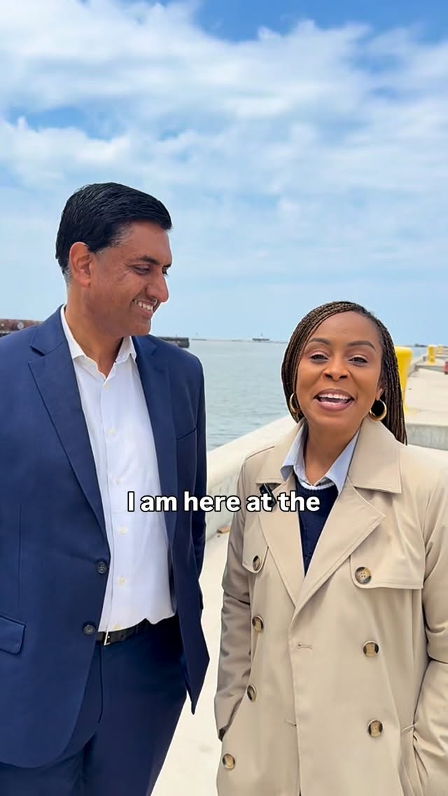Rep. Ro Khanna (right) and Rep. Shontel Brown at the Port of Cleveland, May 9, 2026.