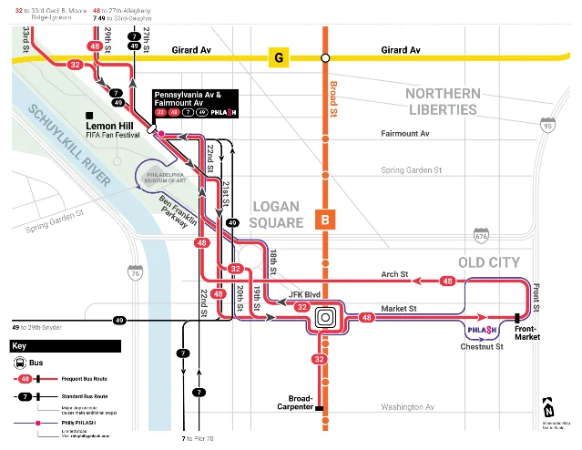 SEPTA map for bus access to the FIFA Fan Festival at Lemon Hill
