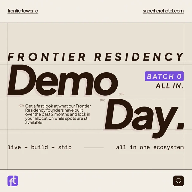 Frontier Residency Demo Day event cover — Frontier Tower SF building branding