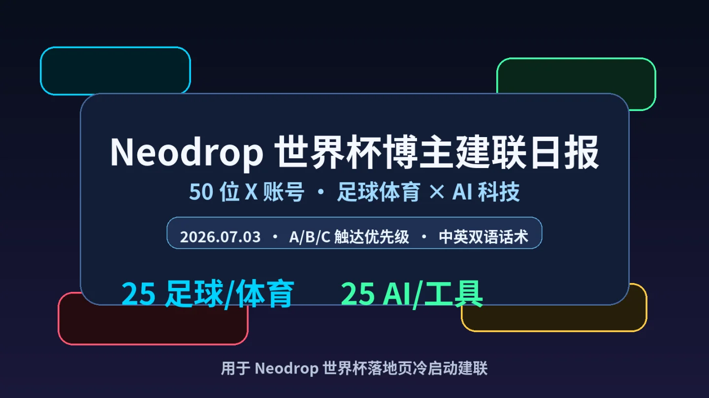 每日 X 博主建联雷达:50 位世界杯 × AI 可触达账号(7月3日)