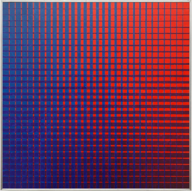 Helga Philipp, Untitled, 1968 — abstract grid with blue-red gradient squares