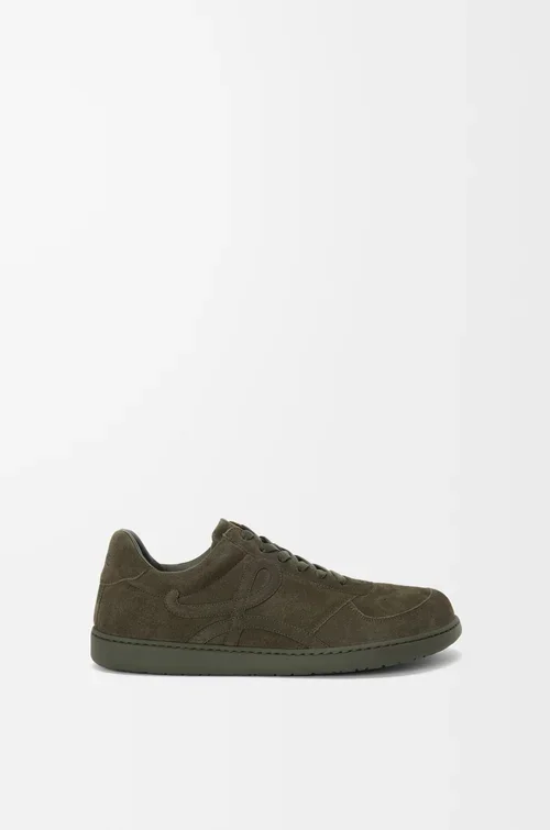 Loewe Jambo sneaker in suede calfskin, olive green, side view