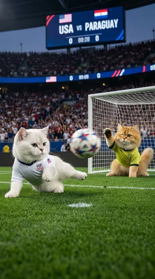 🐱⚽ 贴贴射门进球！美国今天赢定了