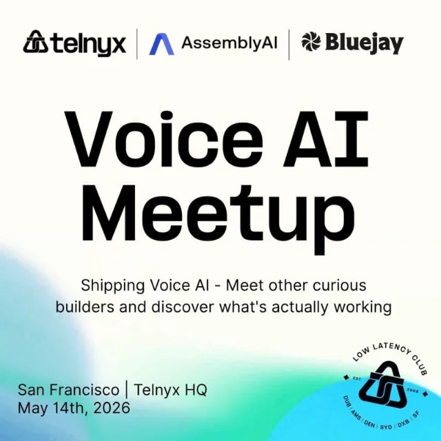 标注 Telnyx + AssemblyAI + Bluejay 联合举办,2026 年 5 月 14 日旧金山