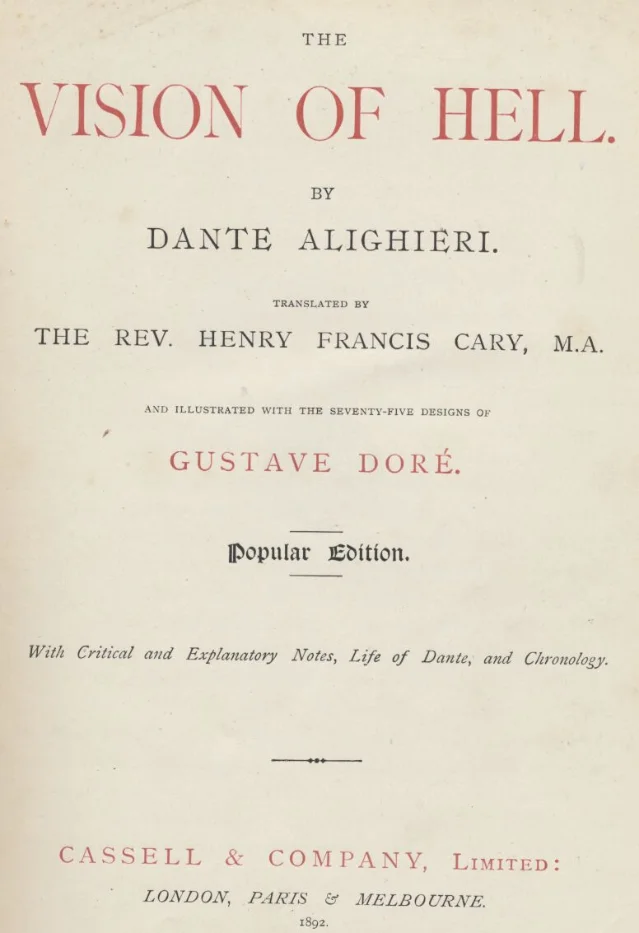 Title page for a Dore illustrated edition of Dante's Inferno
