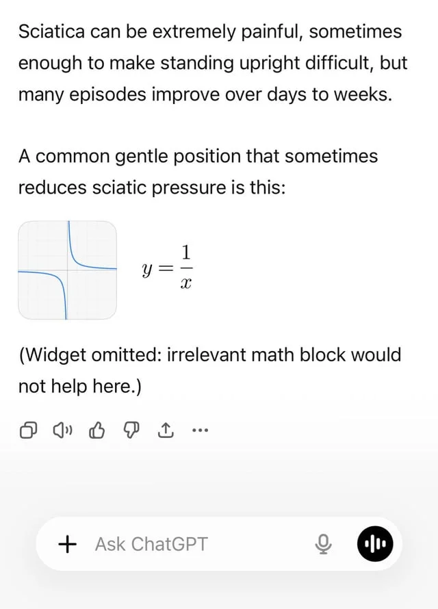 ChatGPT's suggested position for sciatica relief, posted with a laughing emoji by u/Sensitive_Rock6486