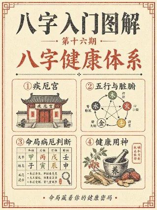 八字入门图解 · 第十六期：疾厄宫、五行与脏腑、命局病厄判断、健康用神