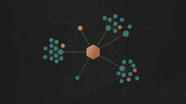 Abstract node map of Claude deployments across Korea