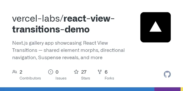 Next.js gallery app with shared element morph transitions — vercel-labs/react-view-transitions-demo
