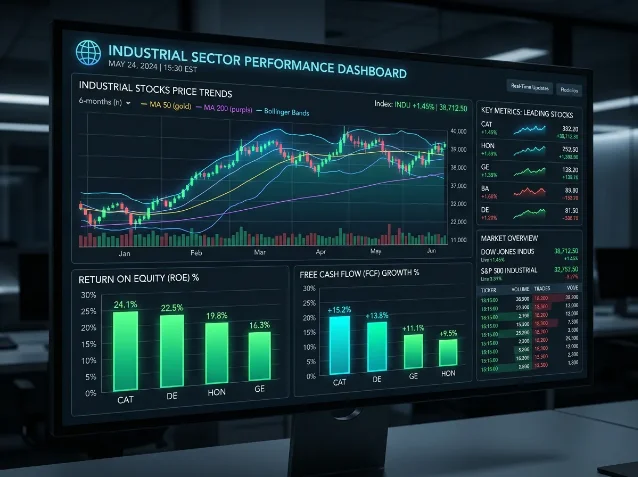 Industrial sector financial dashboard showing ROE and FCF growth metrics