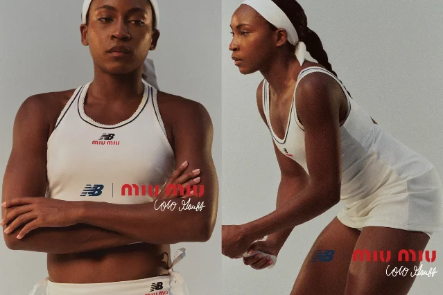 Coco Gauff 穿着 Miu Miu 与 New Balance 联名网球造型