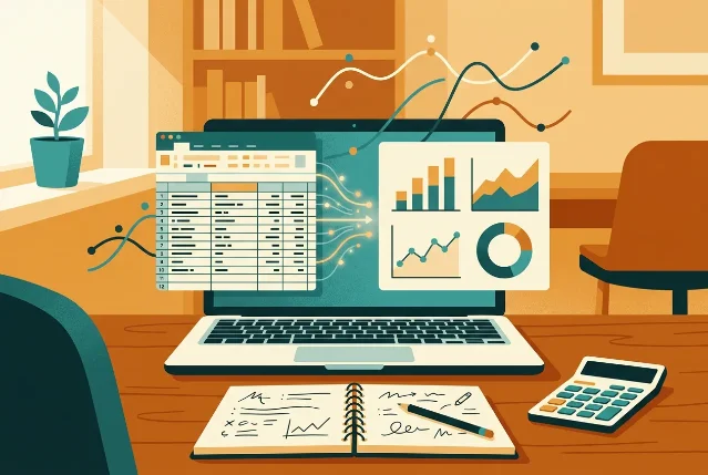 A student dashboard cleanup workspace with spreadsheets and simple charts.