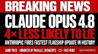 🚨 BREAKING: Anthropic Drops Claude Opus 4.8 — 4× Less Likely to Lie, Same Price, Hundreds of Parallel Subagents