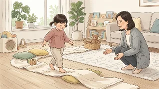 毛巾小路送小熊：3-4岁平衡走线和轮流互动游戏
