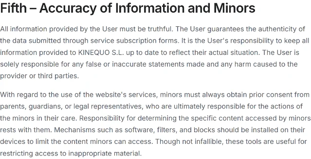 Invofox 法务页 Legal Notice 第五节：段落里出现 KINEQUO S.L.