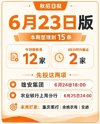 秋招日报 · 6月23日版｜新增15条，48小时截止2项