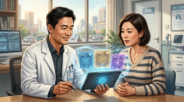 中国医生与患者在加密数据界面前沟通