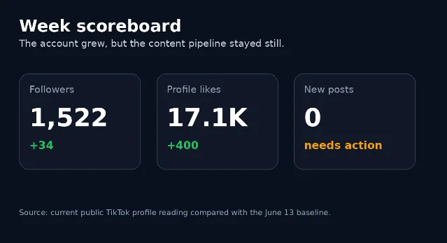 Scoreboard showing follower growth, profile likes, and zero new posts