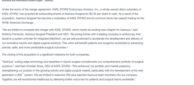 KARL STORZ 2024-08-22 收购完成公告原文