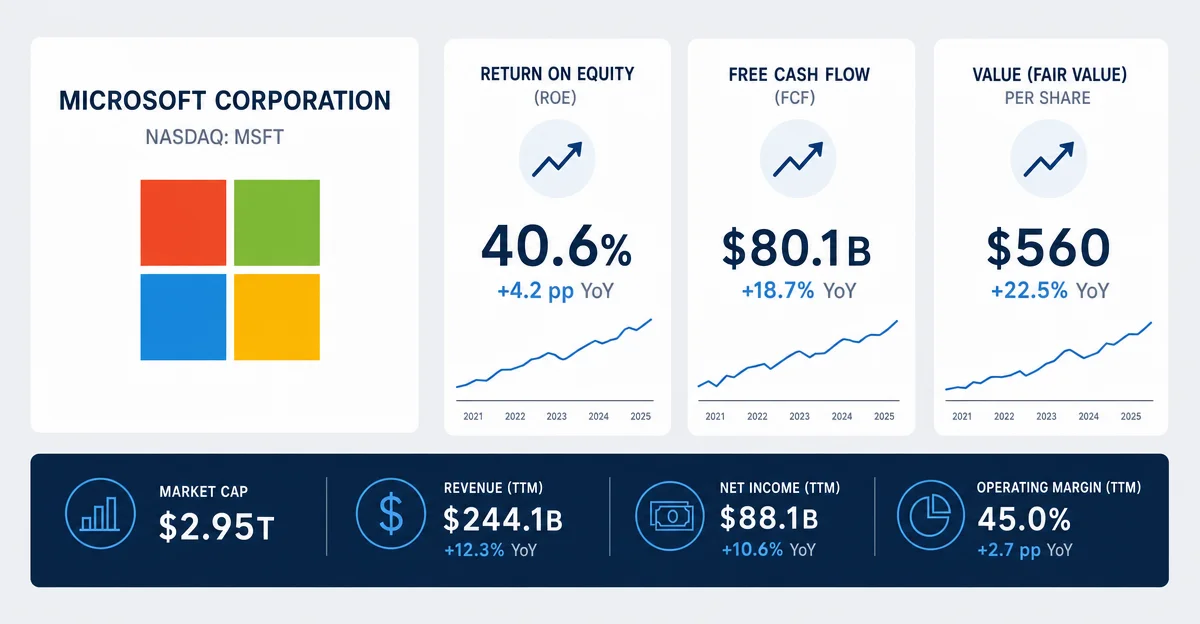 Daily Pick #1 — MSFT: 41% average ROE, $74B FCF, 22× forward earnings