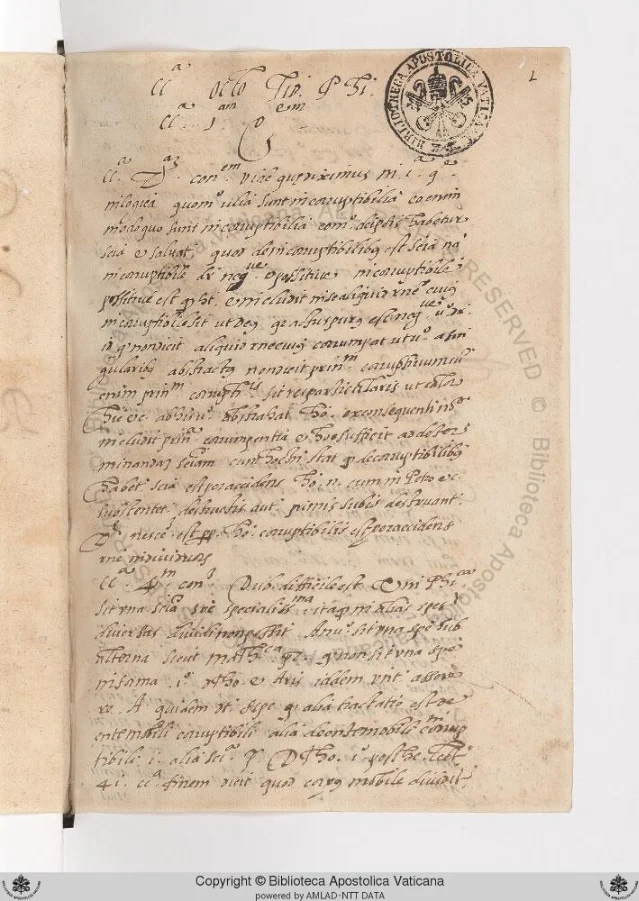 Opening folio of Ott.lat.2276, showing Latin cursive script with the Vatican Apostolic Library stamp in the upper right