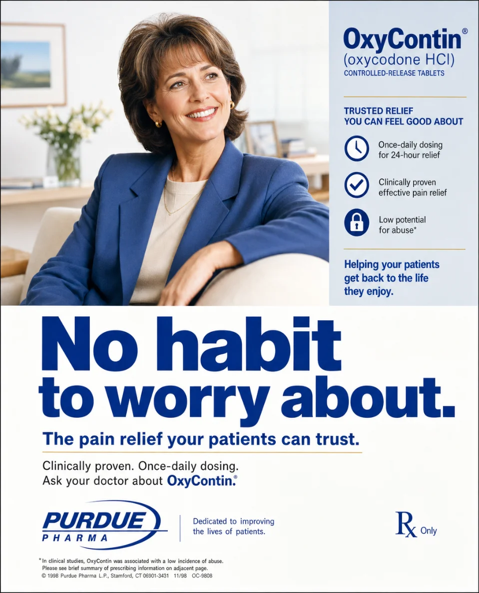 💊 Purdue Pharma told doctors there was no habit to worry about. The FDA disagreed — five years and 500,000 deaths later.