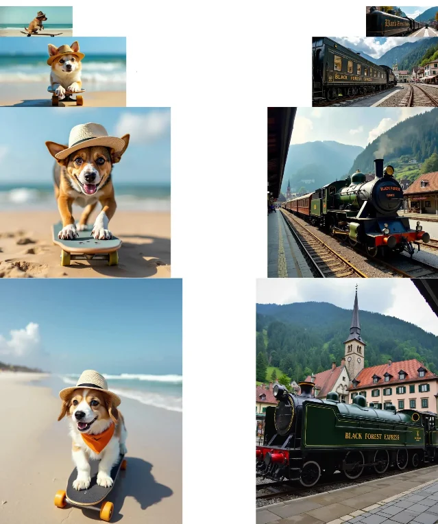 FLUX.1 multi-ratio output grid — official Black Forest Labs demo showing aspect ratio variability at 0.1–2.0 MP