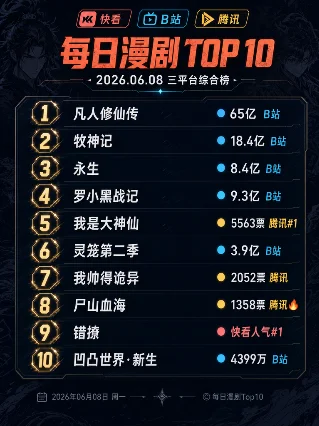 每日漫剧 Top 10｜2026.06.08 三平台热度综合榜