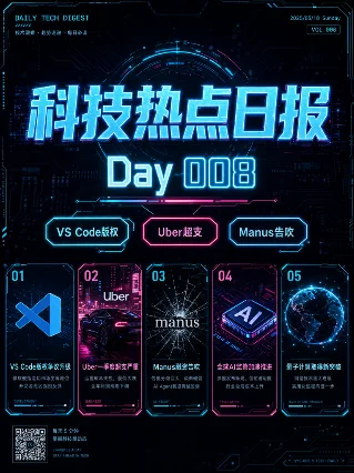 5条科技热门 Day 008 | VS Code版权 · Uber超支 · Manus收购告吹