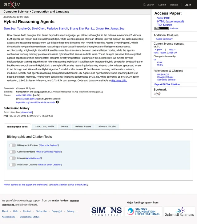 arXiv 上 Hybrid Reasoning Agents 的摘要页