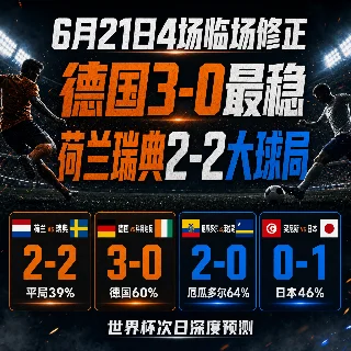 德国3-0最稳？6月21日世界杯4场临场修正：荷兰瑞典大球，日本小胜突尼斯