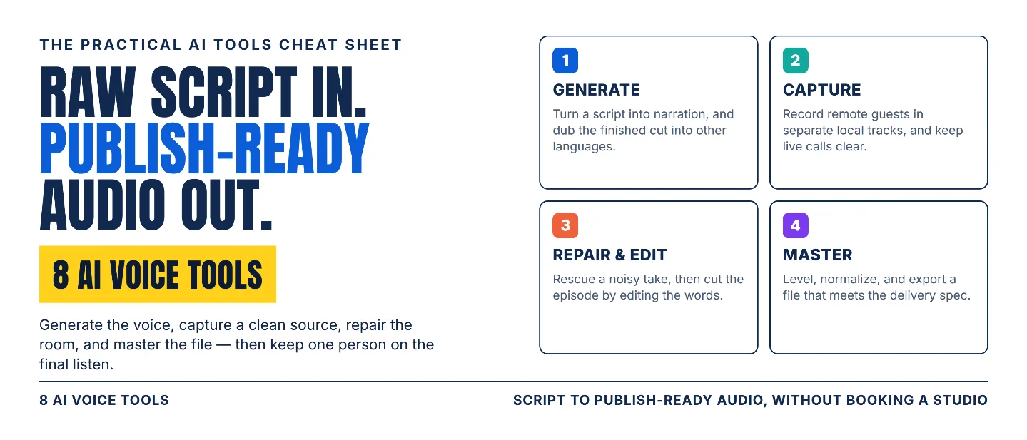 The AI voice stack: 8 tools from raw script to publish-ready audio