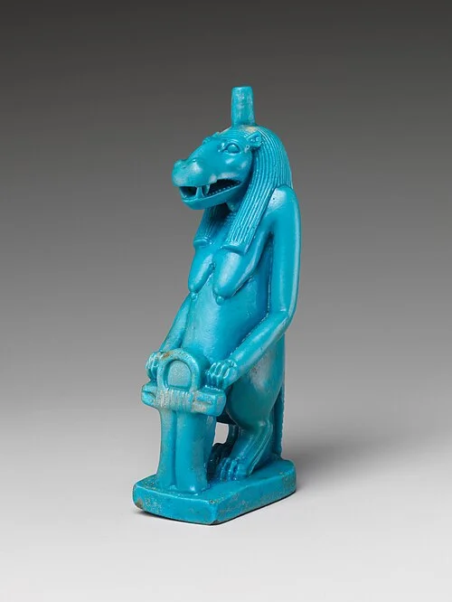 Taweret, the hippopotamus-headed goddess of protection and childbirth, faience statuette, Met collection