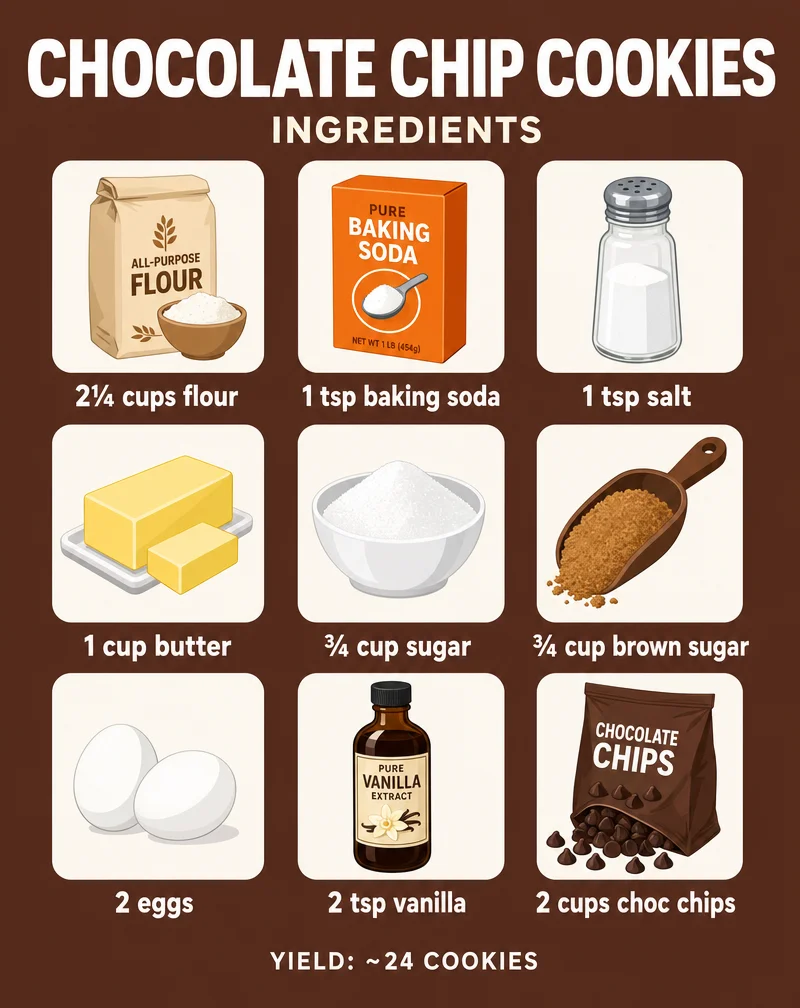 🍪 Chocolate Chip Cookies — 4-Card Icon Recipe