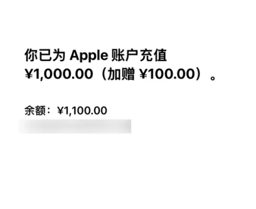 充值 1000 元成功,账户到账 1100 元的提示页面