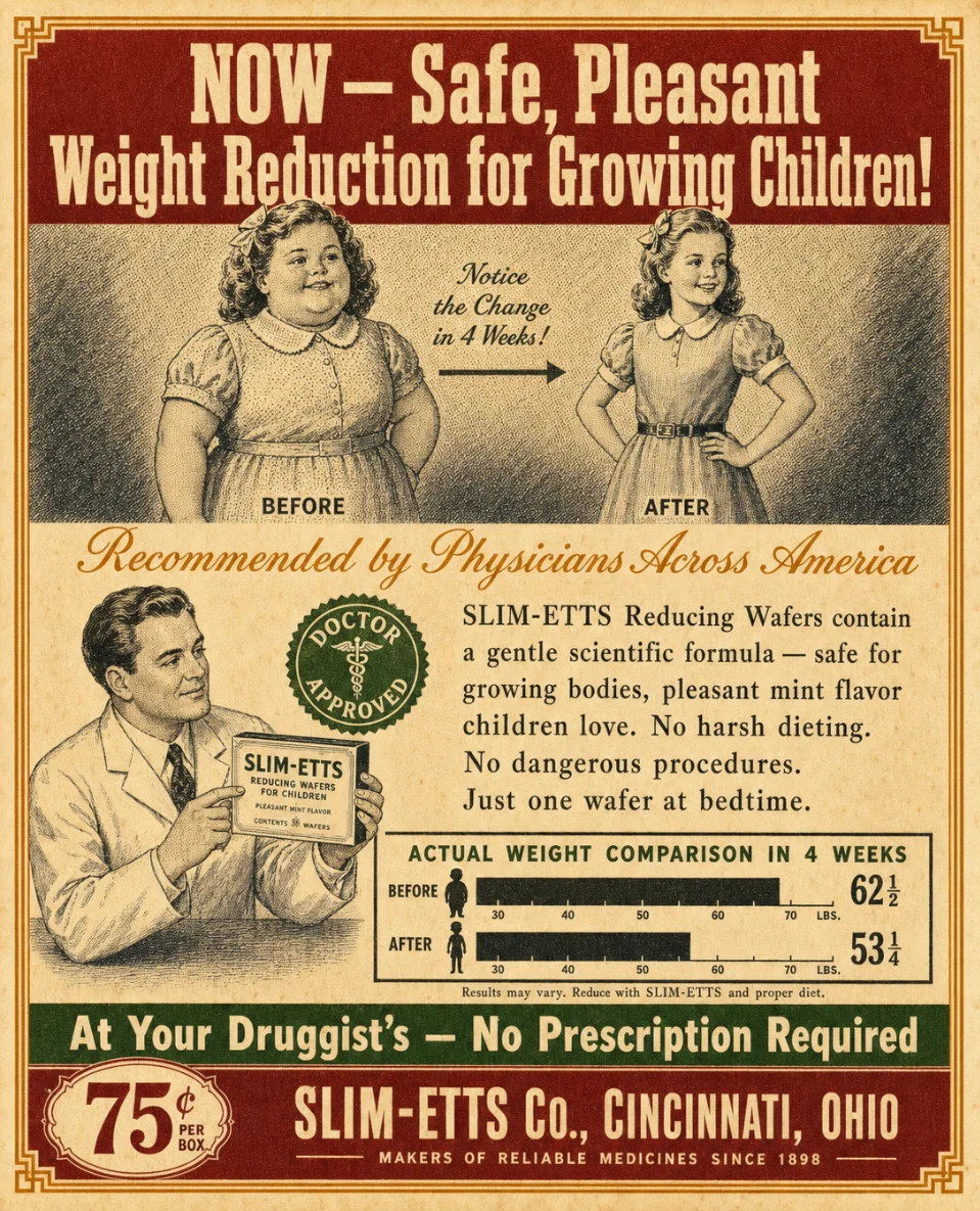 💊 In 1947, you bought diet pills for your kid. At the drugstore. No prescription.