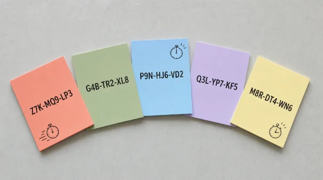 Colorful pastel sticky notes with countdown clock icons representing expiring promo codes
