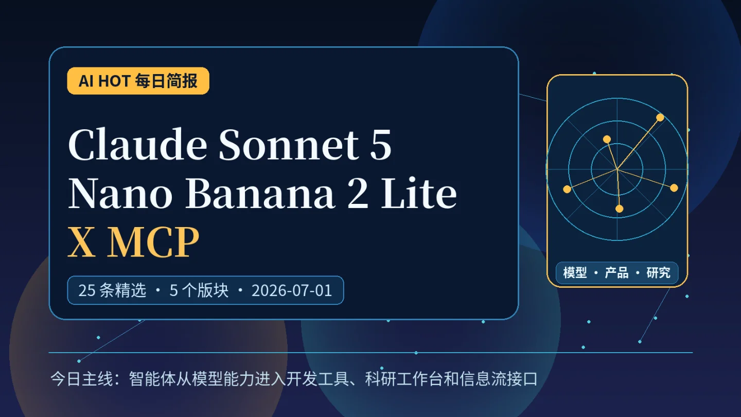 Claude Sonnet 5、Nano Banana 2 Lite 与 X MCP——AI HOT 今日热点(2026-07-01)