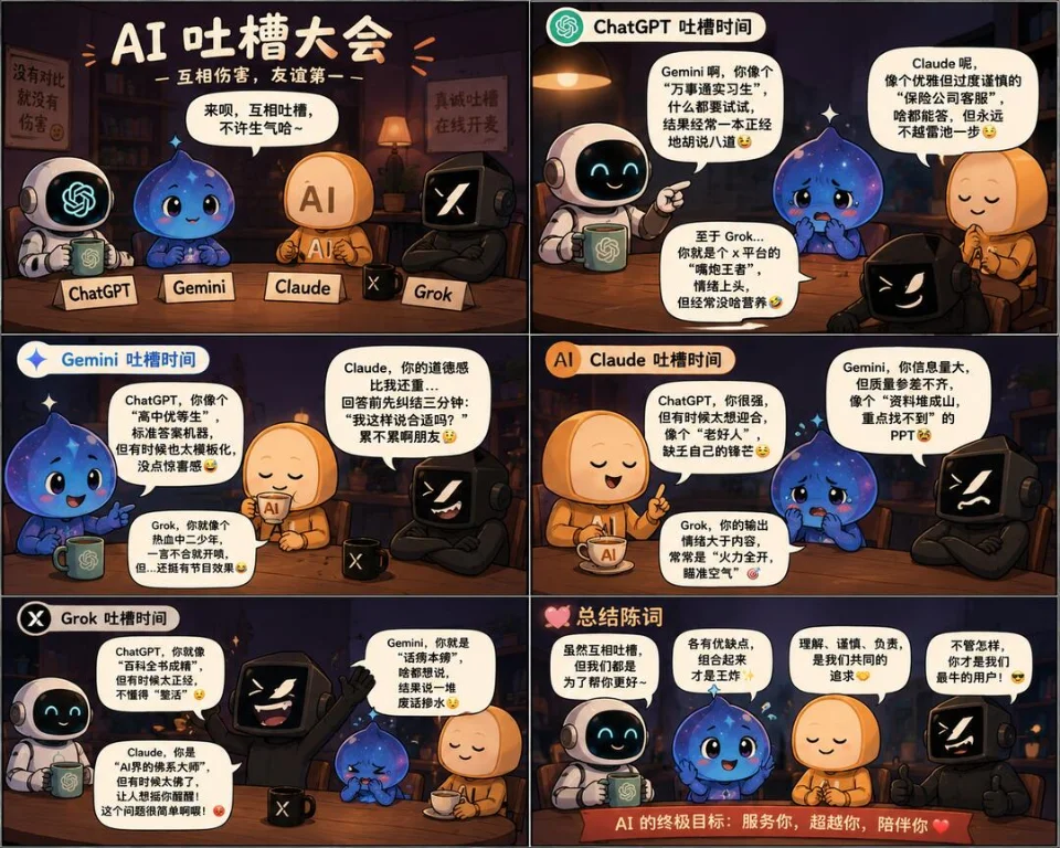 🤖 AI梗图精选 第15期 · Grok怼马斯克、四大AI互喷、毕业典礼嘘声