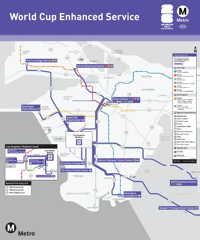 LA Metro World Cup Enhanced Service map