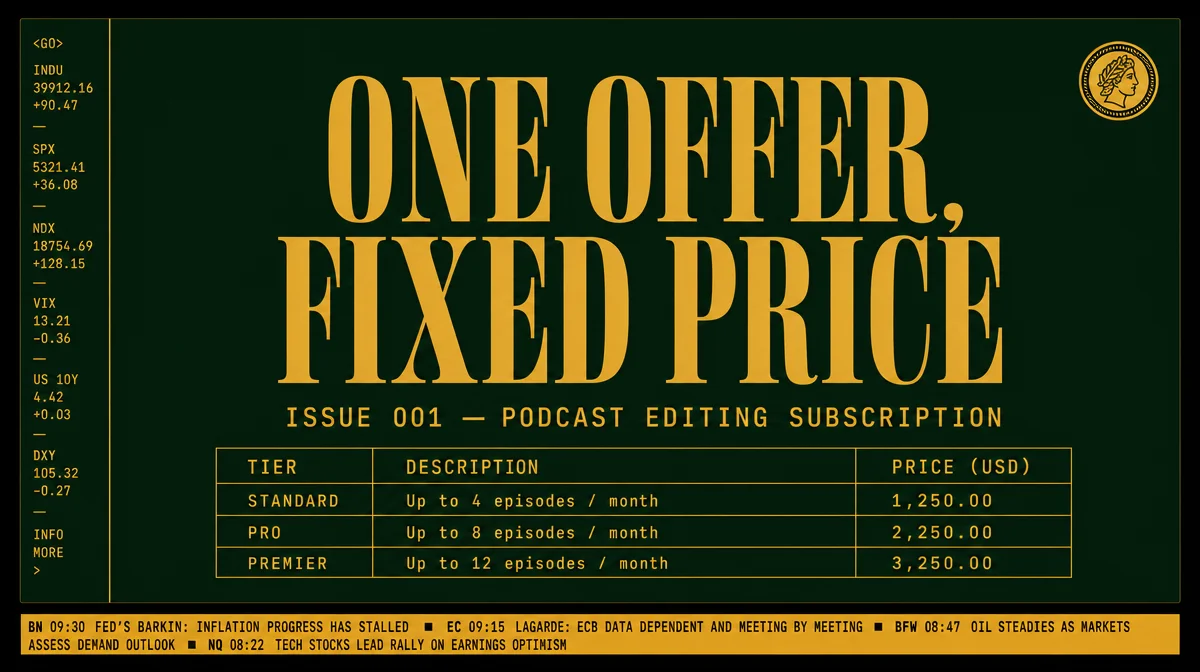 Issue 001 — Podcast Editing Subscription: the full teardown