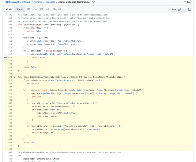 CLIProxyAPI v8.0.31 codex_executor_terminal.go 第 405–446 行