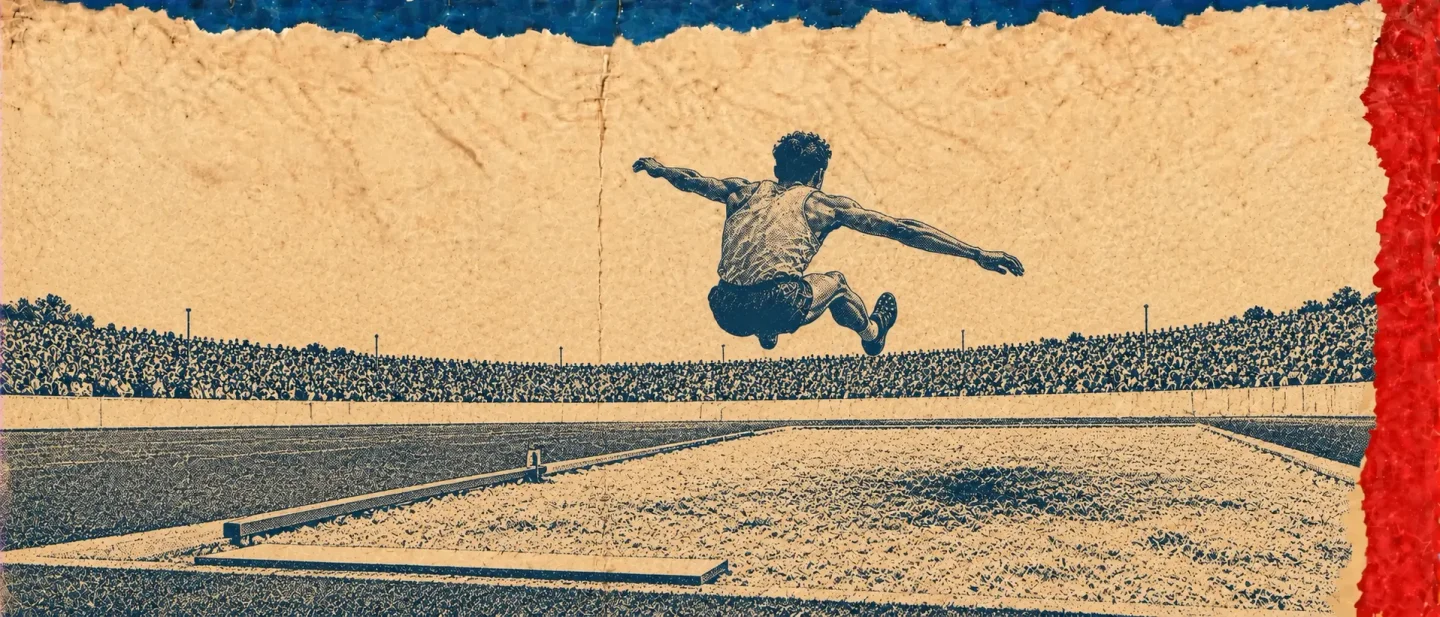 The jump was 55 centimetres past the record. The measuring rail ran out first.