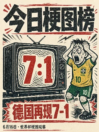 今日世界杯梗图榜：德国7-1又把巴西球迷整破防了