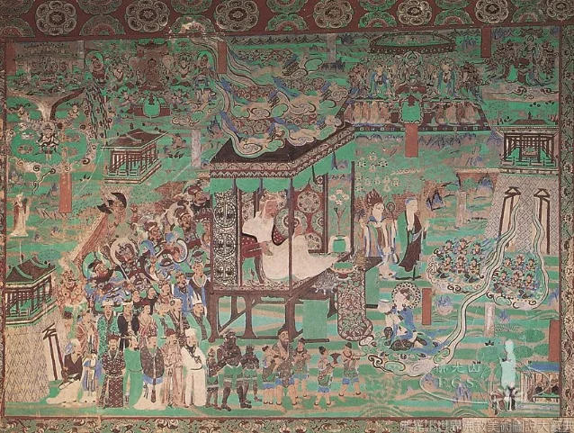 莫高窟第98窟东壁维摩诘经变，维摩诘与文殊问疾场景