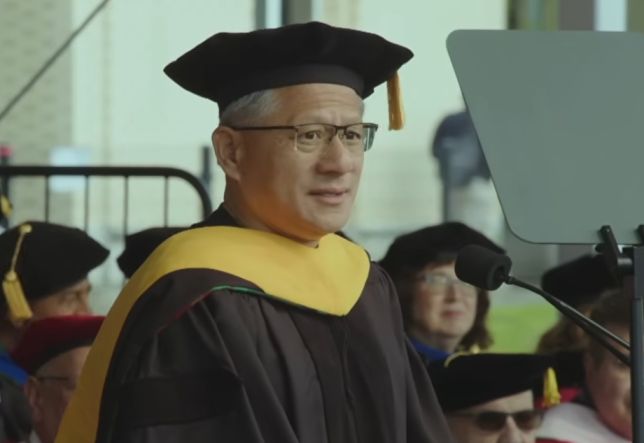 Jensen Huang at the Carnegie Mellon University 2026 commencement podium