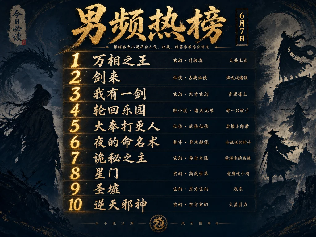 男频热榜日报|夜无疆空降畅销第1,没钱修仙守住月票前三,七猫盖世神医回落至144万